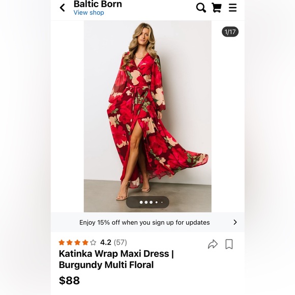 Wrap Maxi Dress Floral Burgundy - Picture 3 of 4